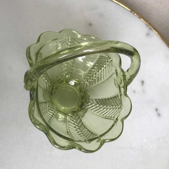 Vintage IMPERIAL GLASS Green Mini-Basket | Marked - Picture 3 of 13